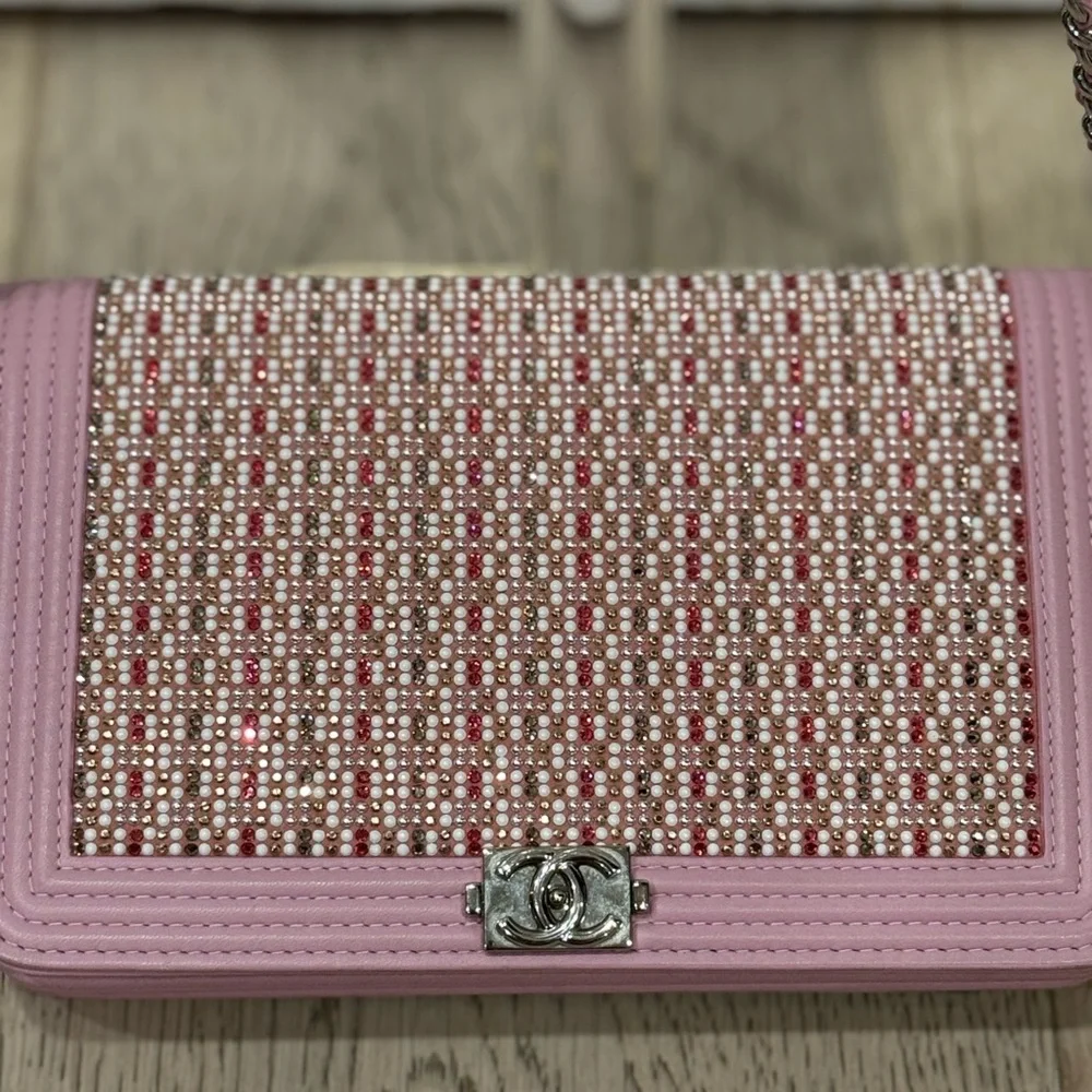 CHANEL Pink Crystal Boy WOC Lambskin Leather CC Crossbody Bag A80287 EUC COA LTD - Picture 7 of 16